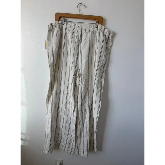 Time and Tru Women's Linen Relaxed Fit Pants – Black & White Striped – Size 2XL - Picture 5 of 5